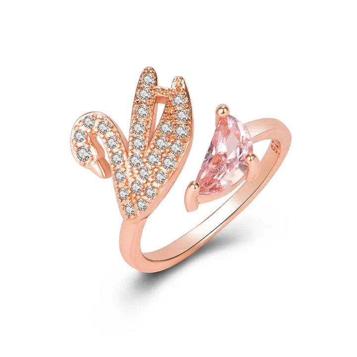 Svan Kristall Ring - Justerbar Roséguld