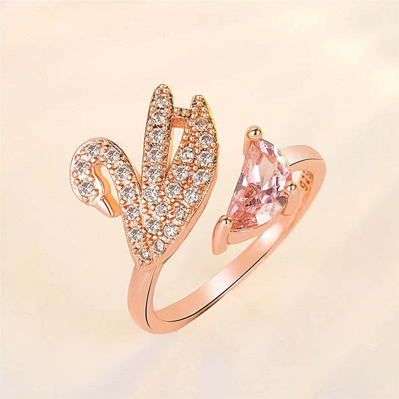 Svan Kristall Ring - Justerbar Roséguld