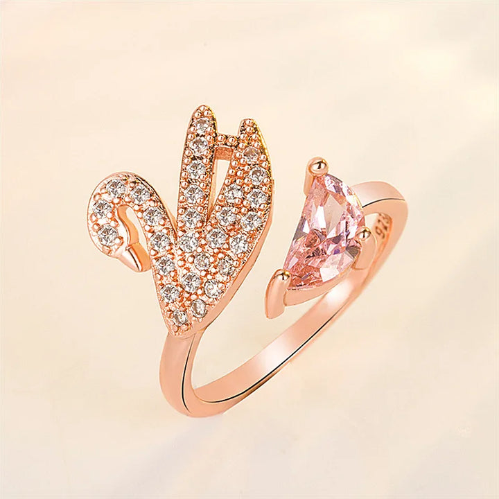 Svan Kristall Ring - Justerbar Roséguld
