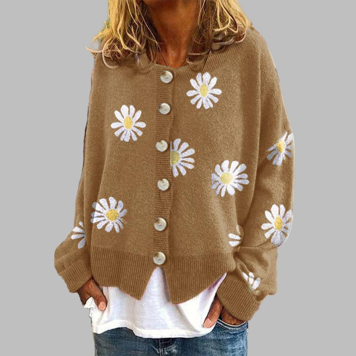 Blommig stickad tröja för kvinnor