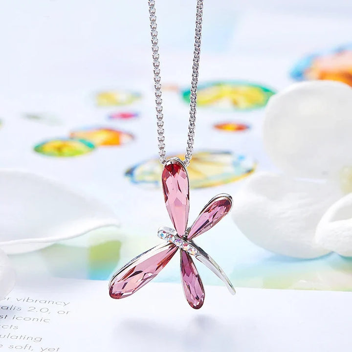 Rosa Trollslända Kristall Hänge Halsband