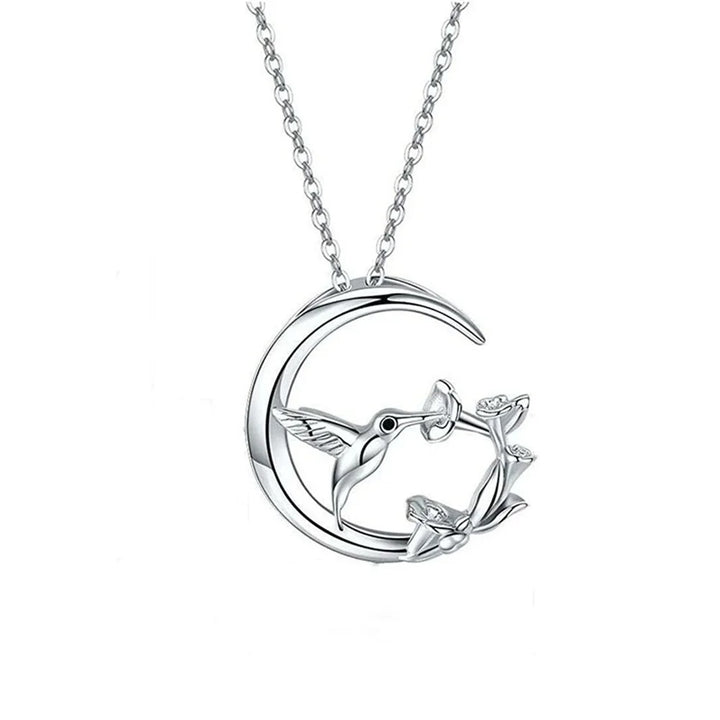 Måne Fågel Vintage Halsband med silverhänge