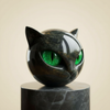 NoirCat-skulptur – svart katthuvud med hypnotiska ögon