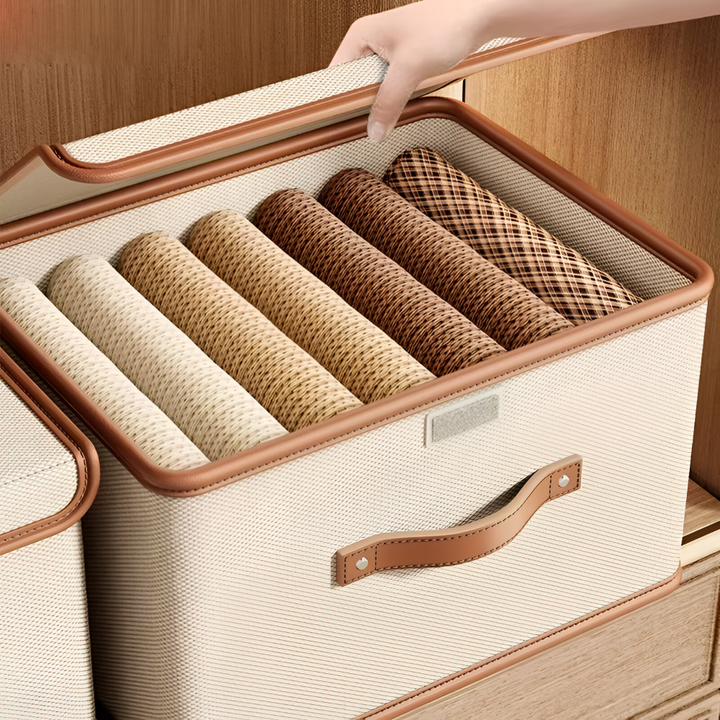 Lorvane – hopfällbar box med lock och läderhandtag