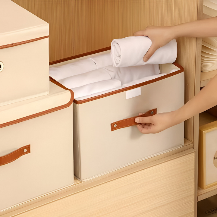 Lorvane – hopfällbar box med lock och läderhandtag