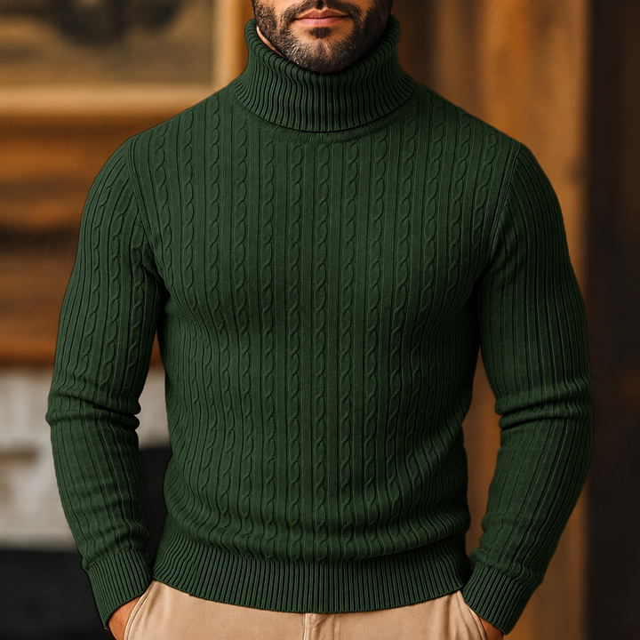 Polotröja herr med kabelmönster - Finstickad pullover