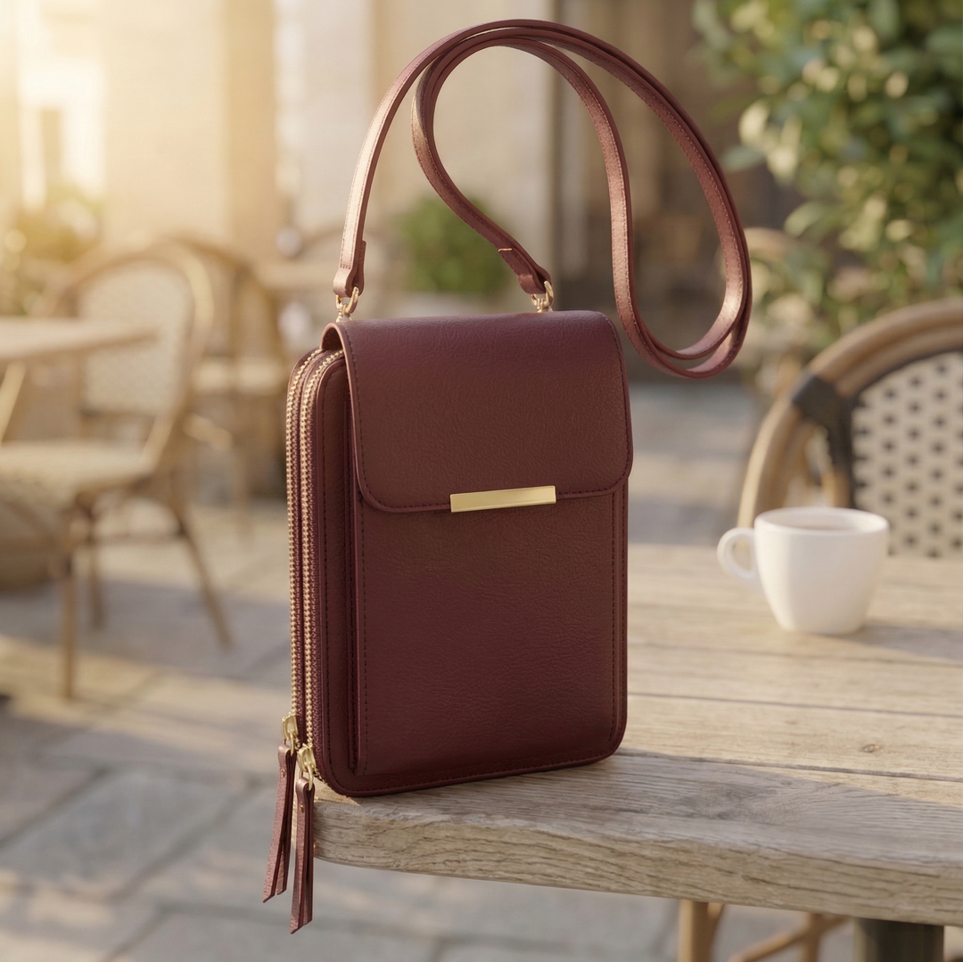 Crossbody-mobilplånbok dam med pekskärmsfönster