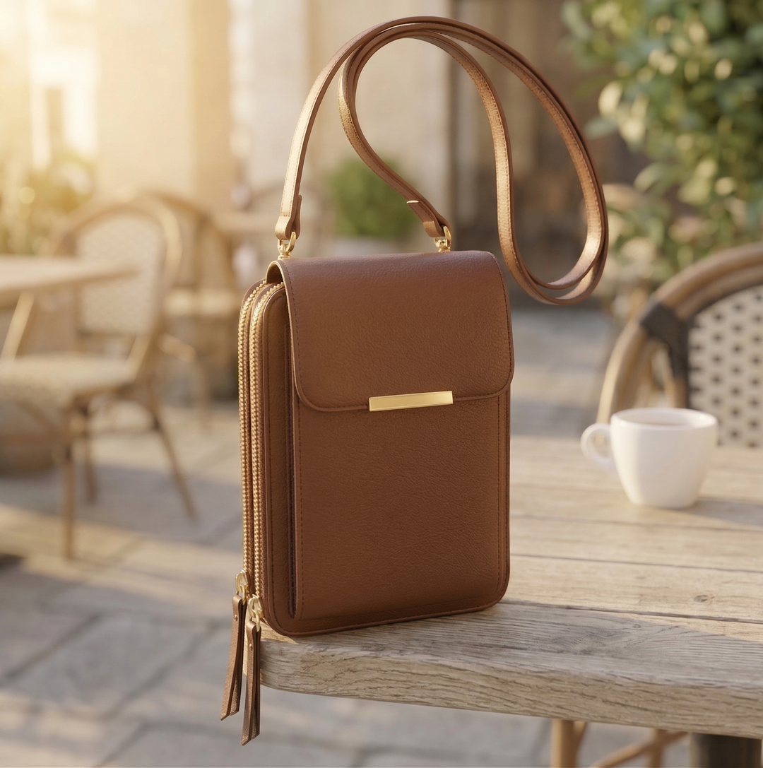 Crossbody-mobilplånbok dam med pekskärmsfönster