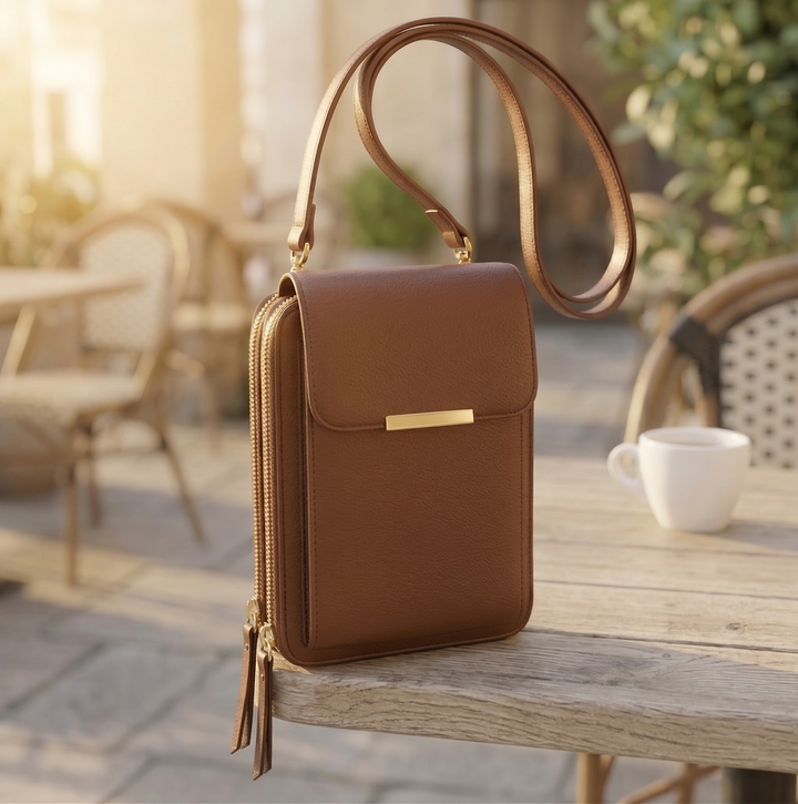 Crossbody-mobilplånbok dam med pekskärmsfönster