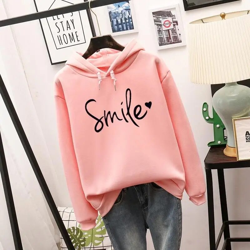 Huvtröja för dam med smiley-tryck – Med huva, ledig streetwear