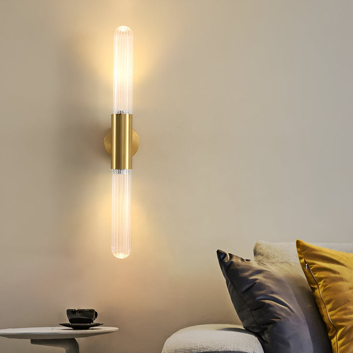 Nordisk Väggapplikation i Glas med Vattenvågsmönster i Mässing LED 1 Ljuskälla