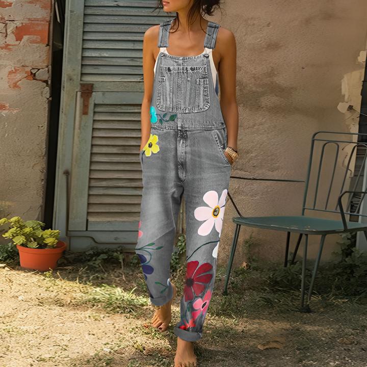 Snygg denimjump med blommönster