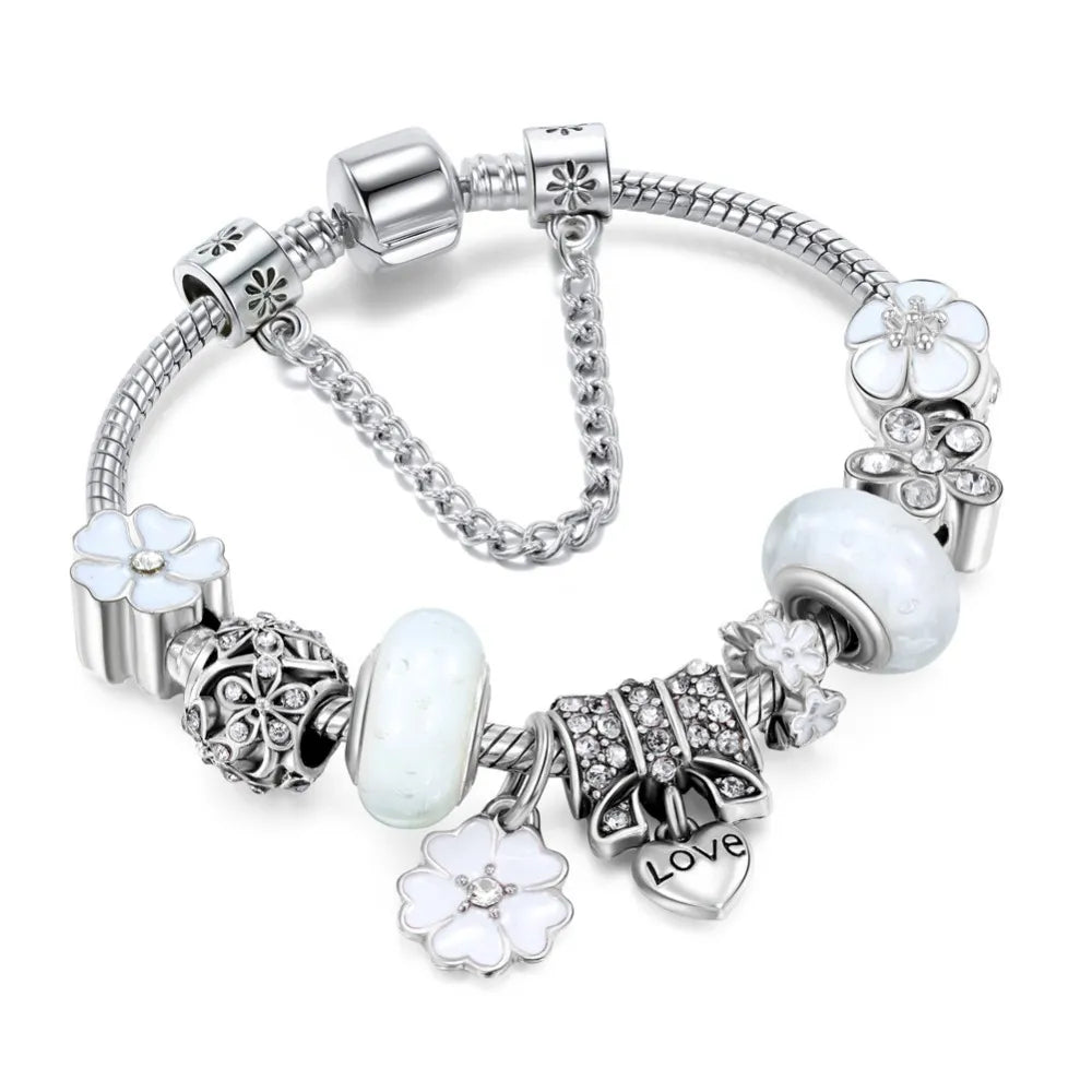 Armband i äkta silver 925 med blomformad berlock | Elegant smyckespresent för kvinnor