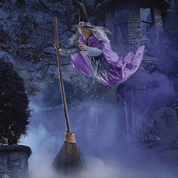 SpookFlight Flygande Häxa – Rörlig Halloweendekoration med Ljus och Ljud