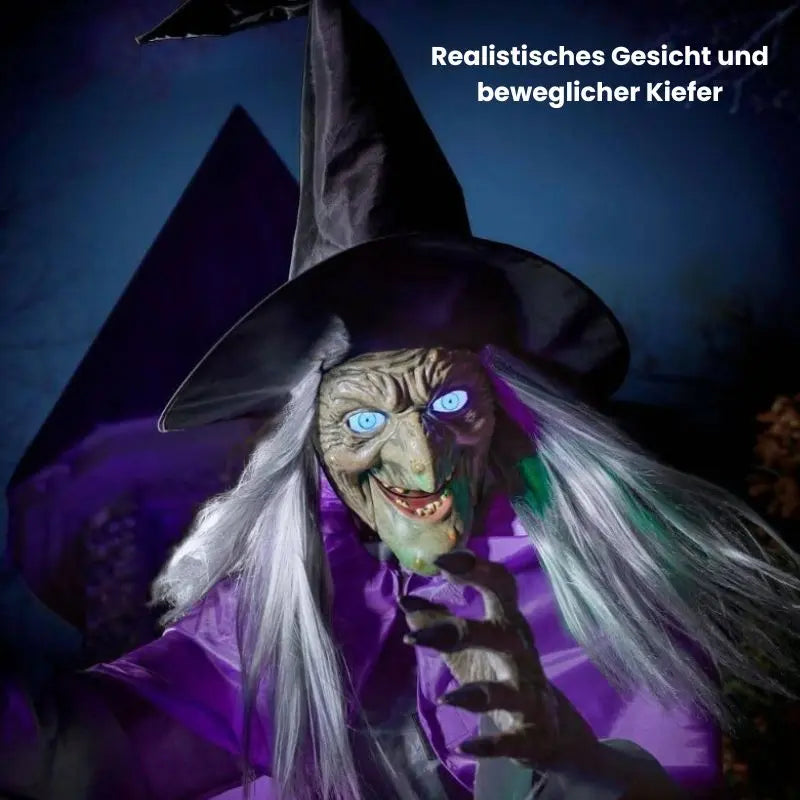 SpookFlight Flygande Häxa – Rörlig Halloweendekoration med Ljus och Ljud