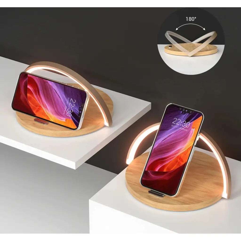 AuraGlow Smart Charging Dock | Modern sängbordslampa med inbyggd snabb trådlös laddning för alla Qi-kompatibla enheter