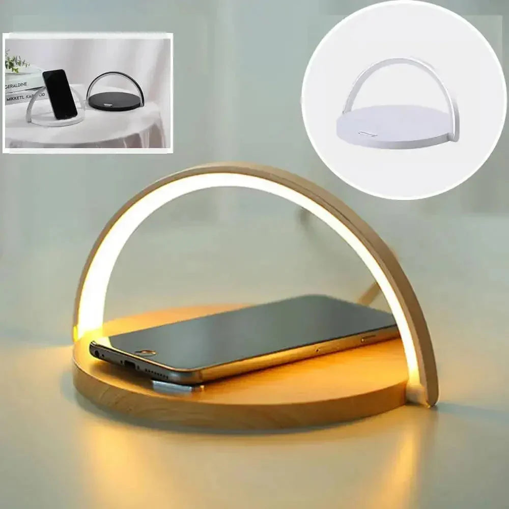 AuraGlow Smart Charging Dock | Modern sängbordslampa med inbyggd snabb trådlös laddning för alla Qi-kompatibla enheter