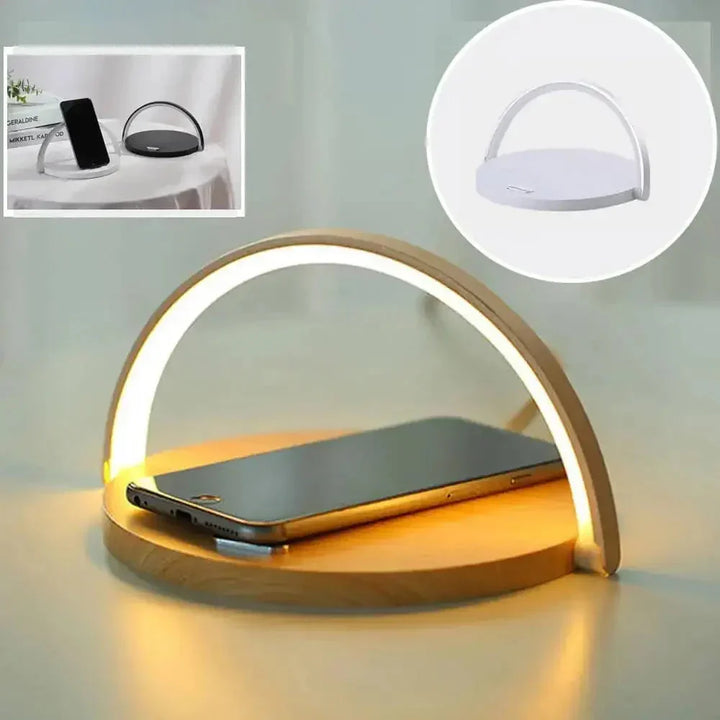 AuraGlow Smart Charging Dock | Modern sängbordslampa med inbyggd snabb trådlös laddning för alla Qi-kompatibla enheter