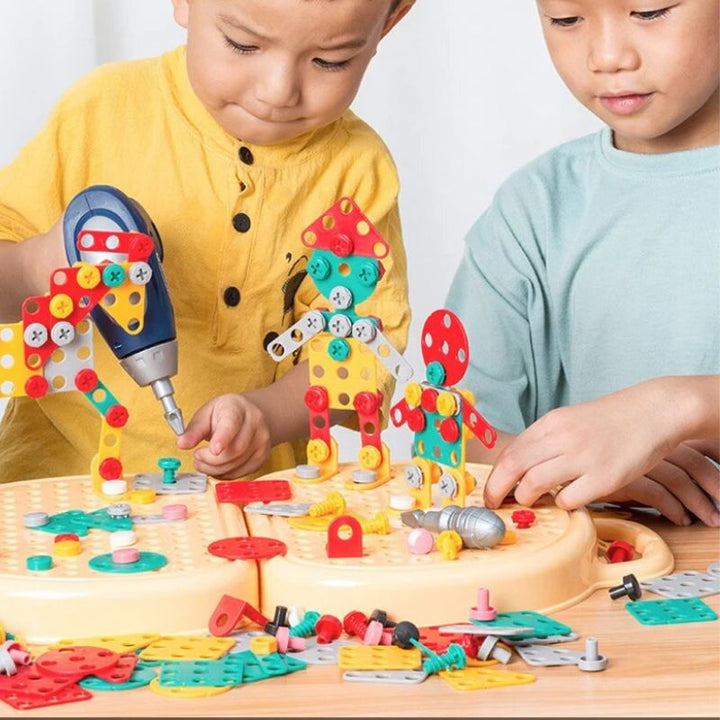 Montessori-verktygslådeset för barn med leksaksborrmaskin, 204 delar