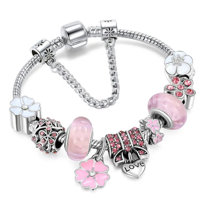 Armband i äkta silver 925 med blomformad berlock | Elegant smyckespresent för kvinnor