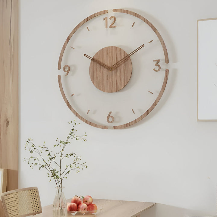 ClearWood Silent väggklocka – Modern design i trä och akryl