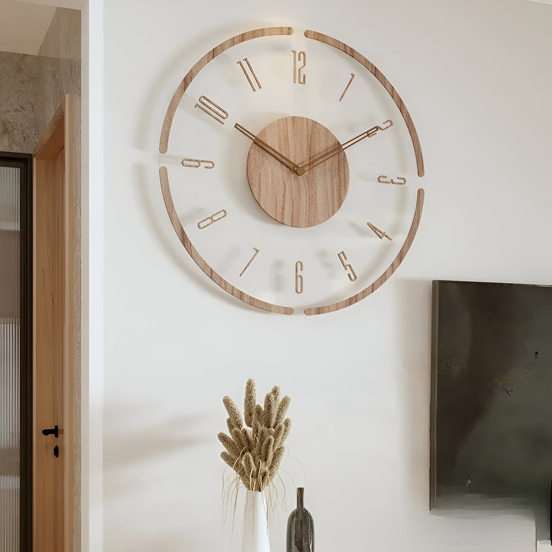 ClearWood Silent väggklocka – Modern design i trä och akryl
