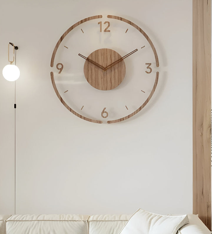 ClearWood Silent väggklocka – Modern design i trä och akryl