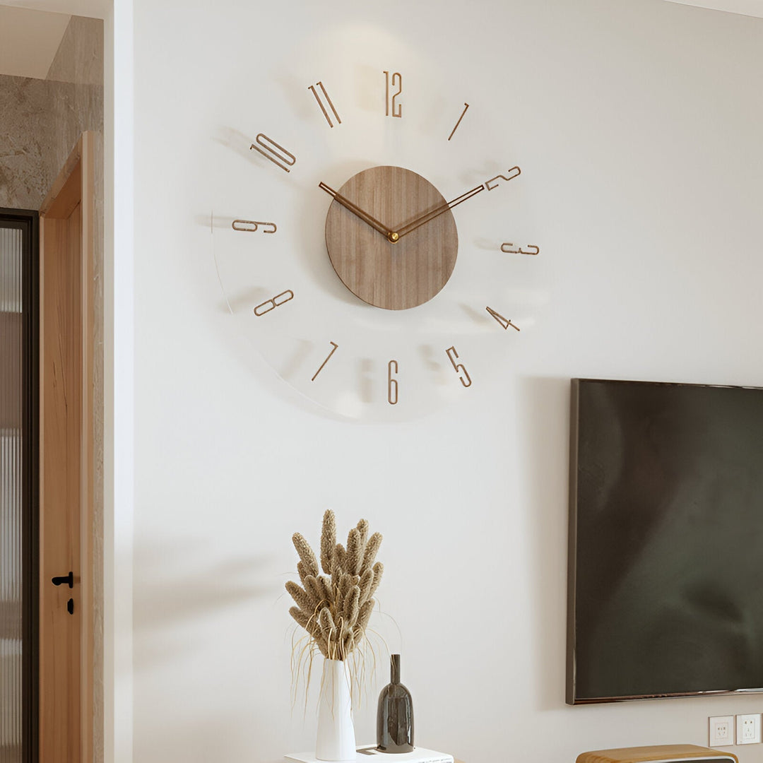 ClearWood Silent väggklocka – Modern design i trä och akryl