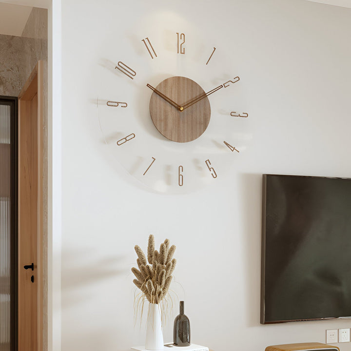 ClearWood Silent väggklocka – Modern design i trä och akryl