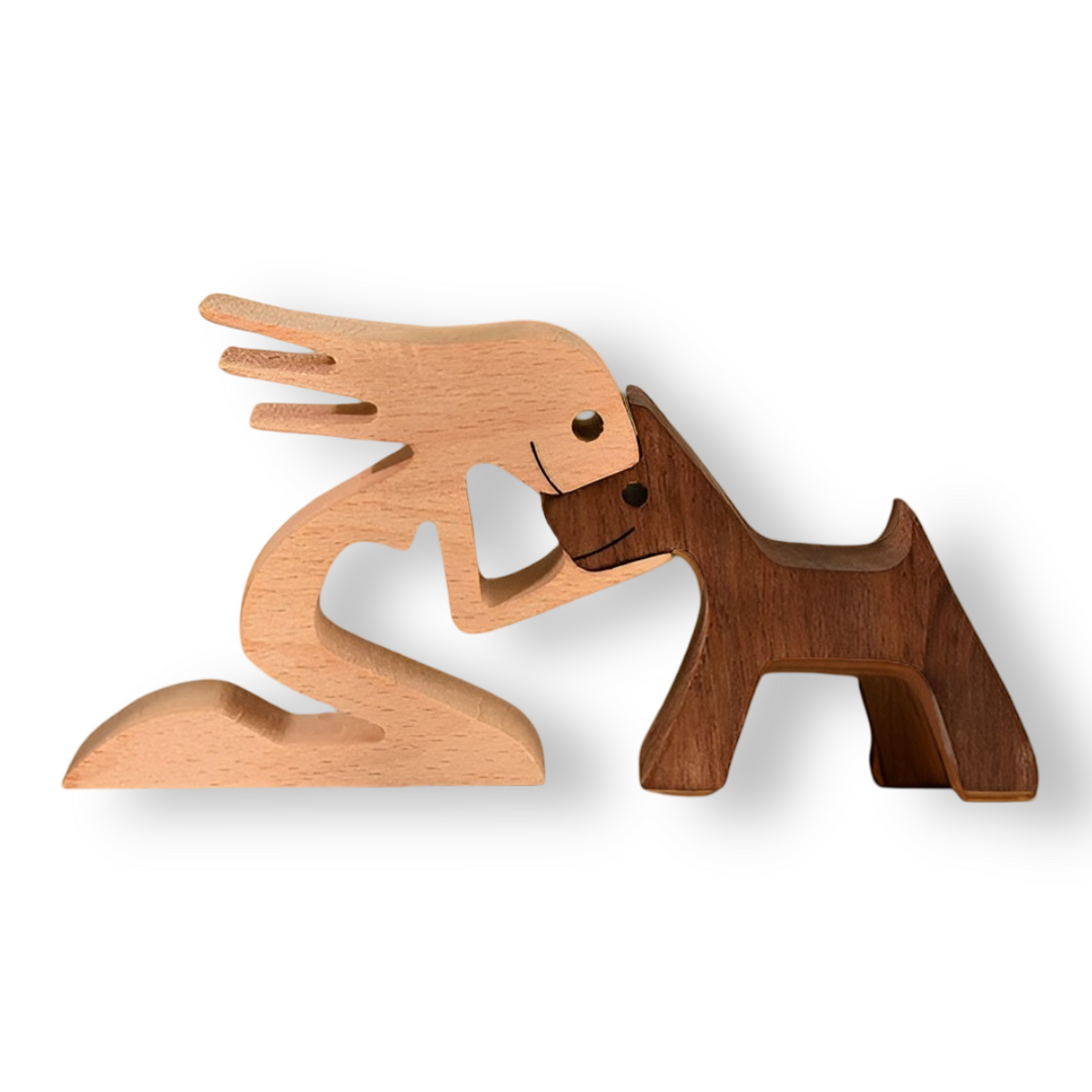 Paws of Love - Handgjord träskulptur av hund och man - Symbol för evig samhörighet