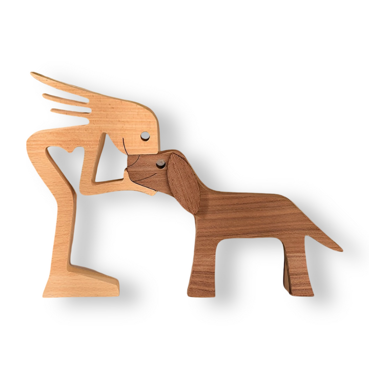 Paws of Love - Handgjord träskulptur av hund och man - Symbol för evig samhörighet
