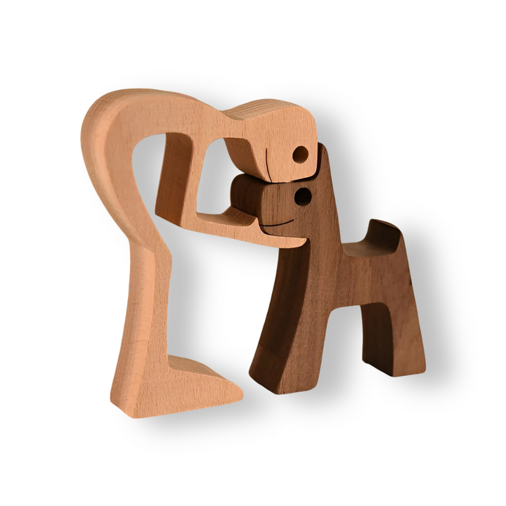 Paws of Love - Handgjord träskulptur av hund och man - Symbol för evig samhörighet
