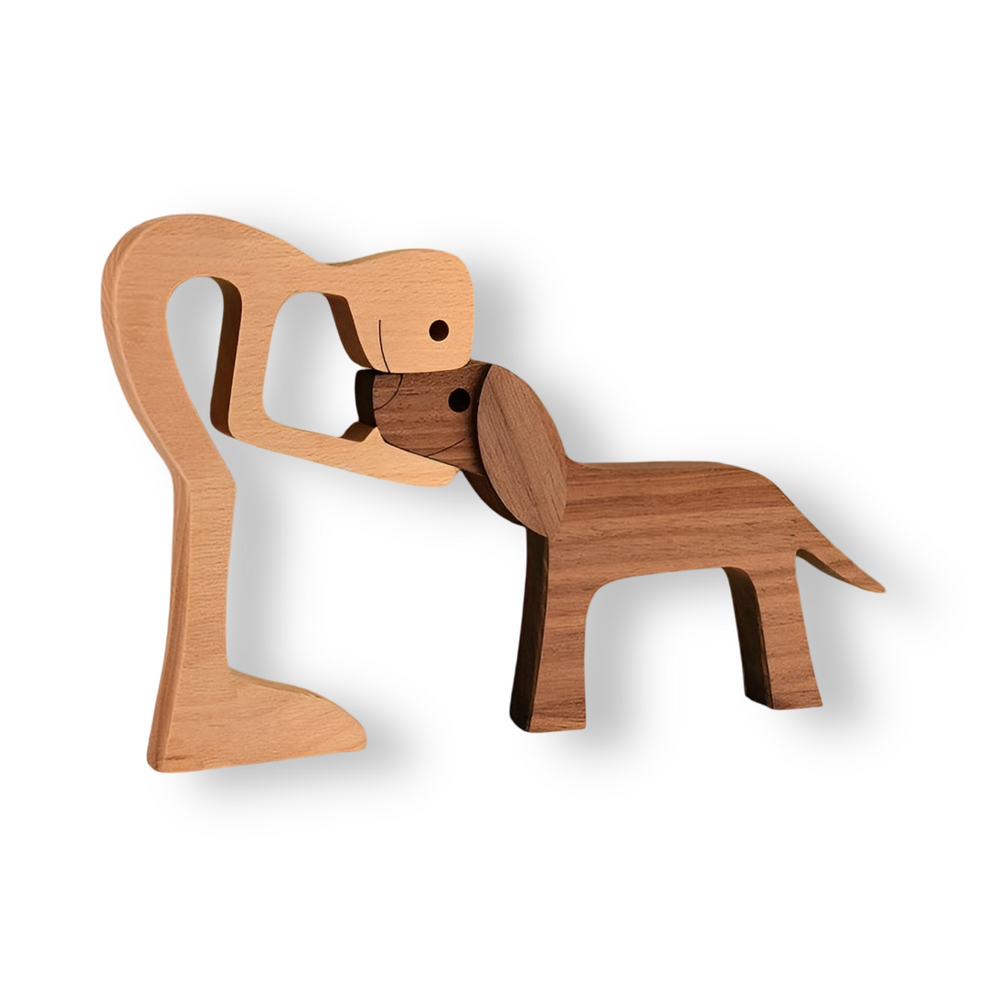 Paws of Love - Handgjord träskulptur av hund och man - Symbol för evig samhörighet