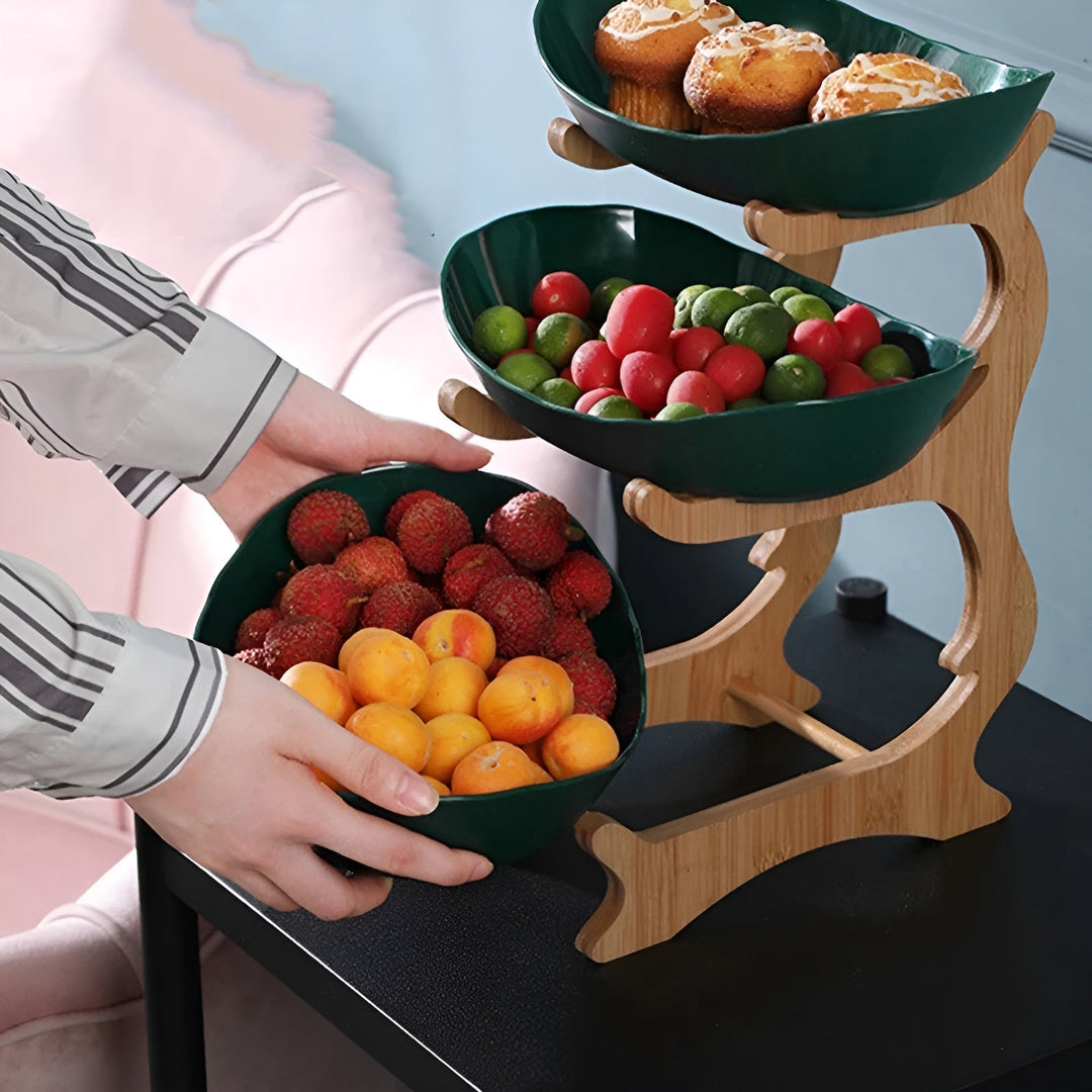 Fruktkorg i flera våningar i trä – Modern fruktskål