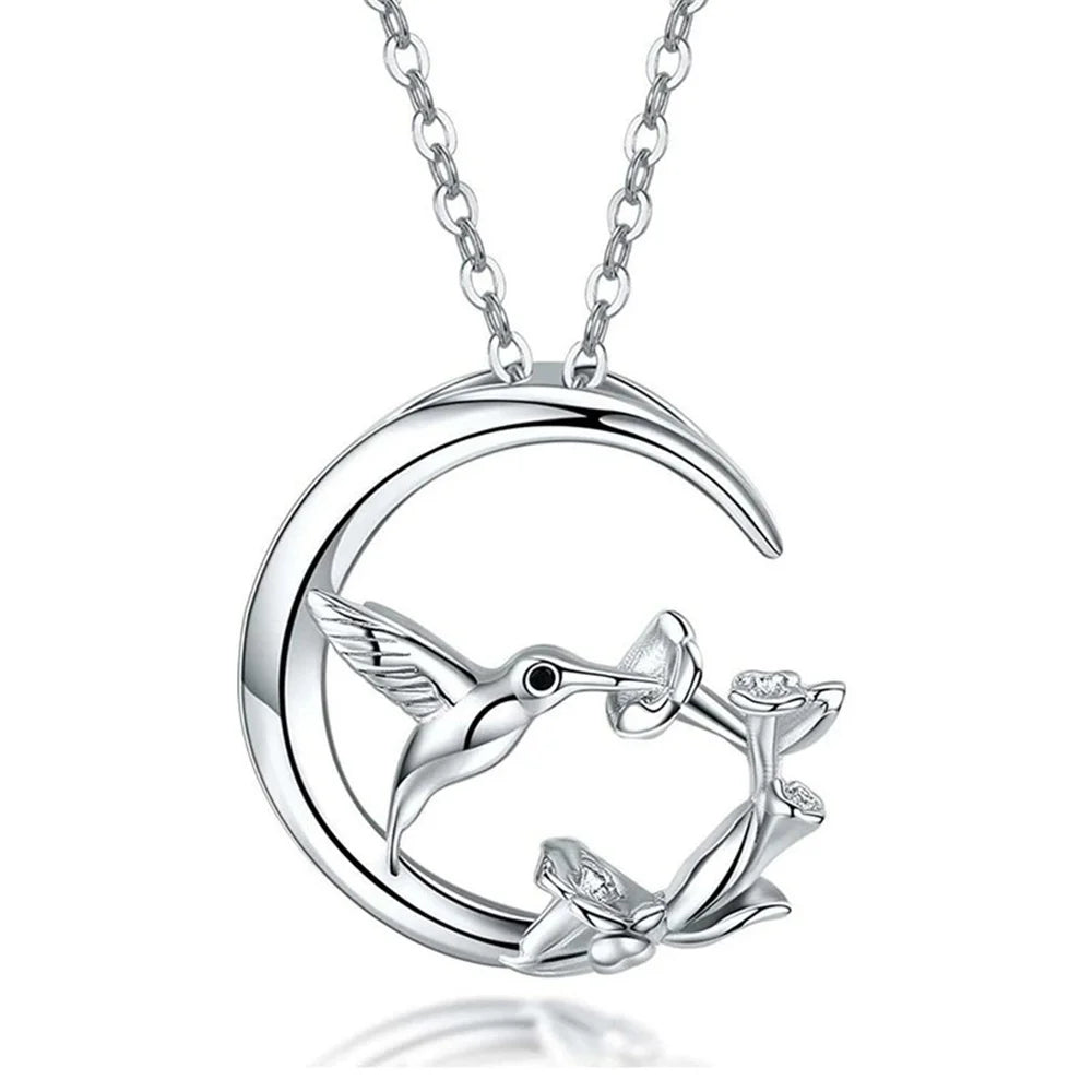 Måne Fågel Vintage Halsband med silverhänge