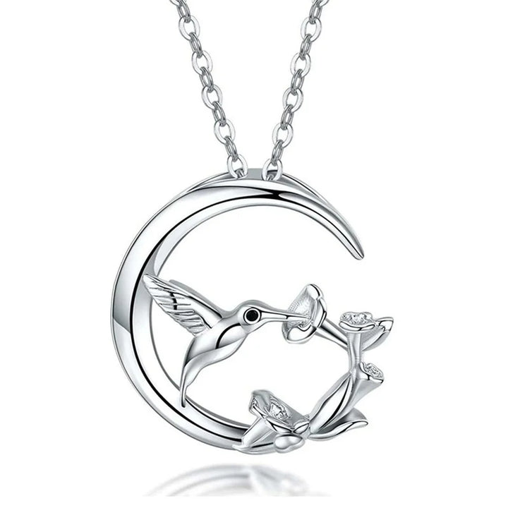 Måne Fågel Vintage Halsband med silverhänge