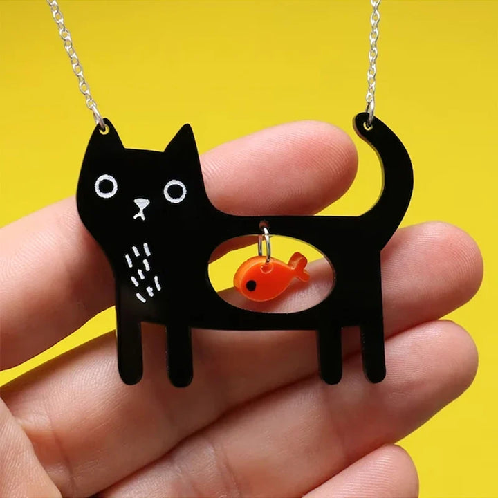 Lekfull Katt & Fisk Akryl Hänge Halsband