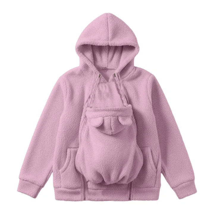 Mysig fleecehoodie för bärande av bebis med framficka