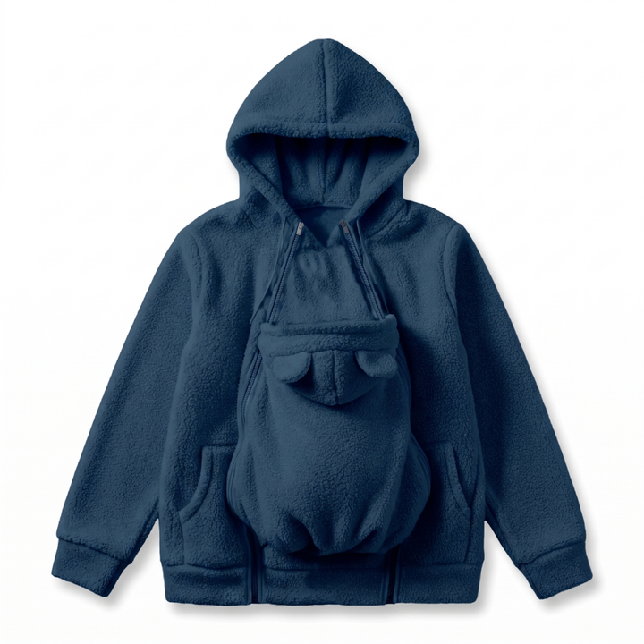 Mysig fleecehoodie för bärande av bebis med framficka
