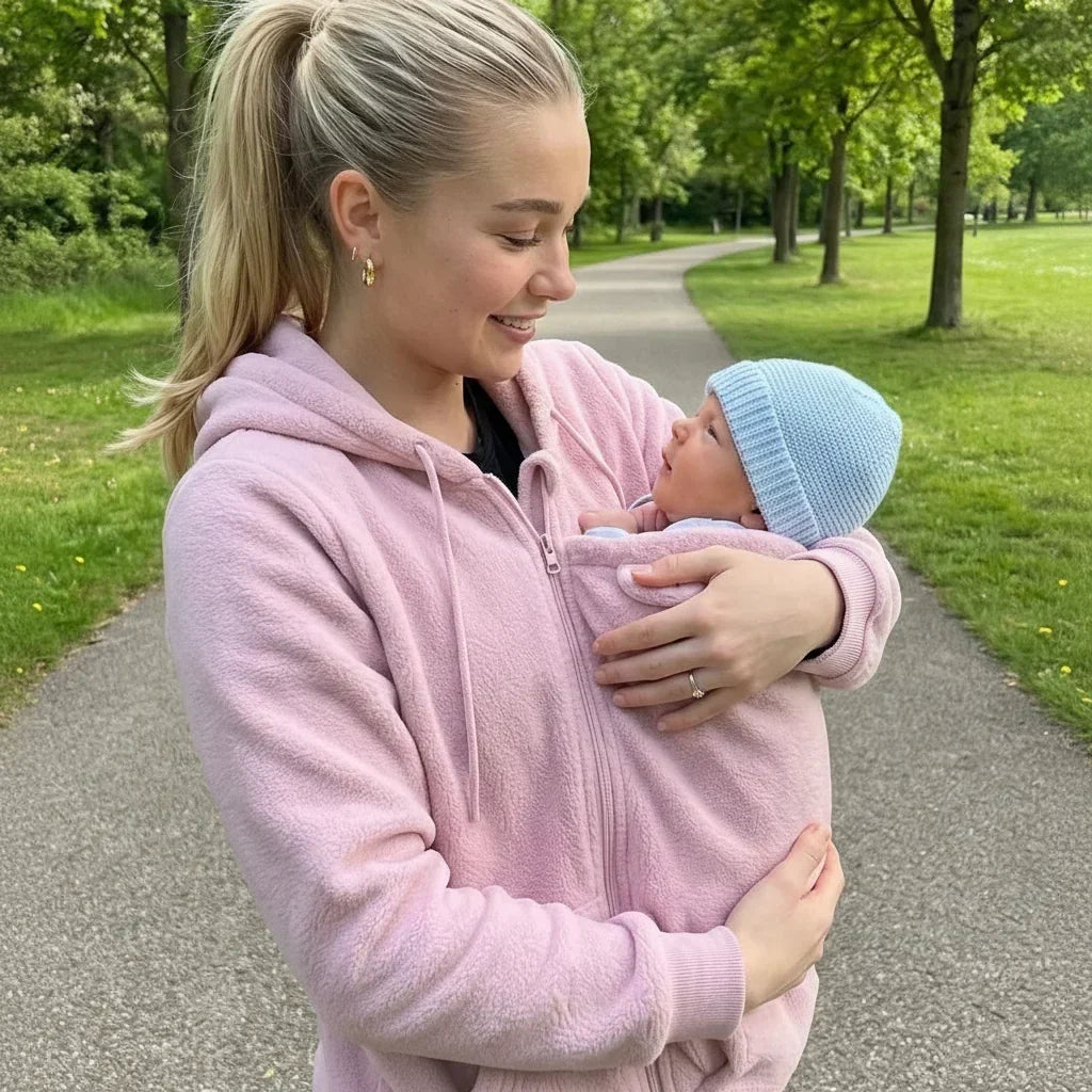 Mysig hoodie i sherpafleece med avtagbar bebisbärinsats med dragkedja