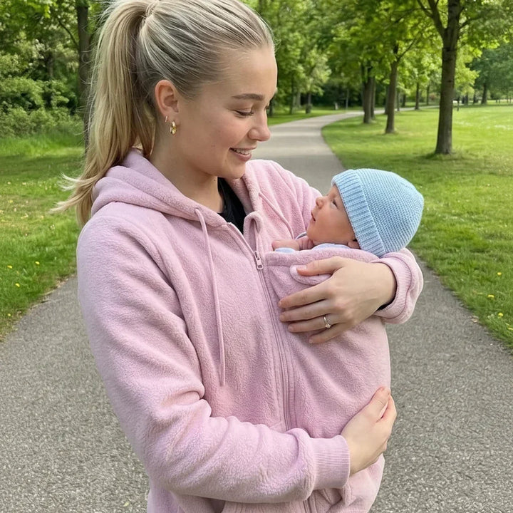 Mysig hoodie i sherpafleece med avtagbar bebisbärinsats med dragkedja