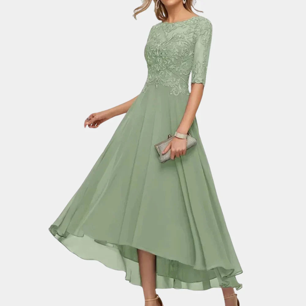 Elegant ankellang gjennomsiktig kjole i stoff for kvinner