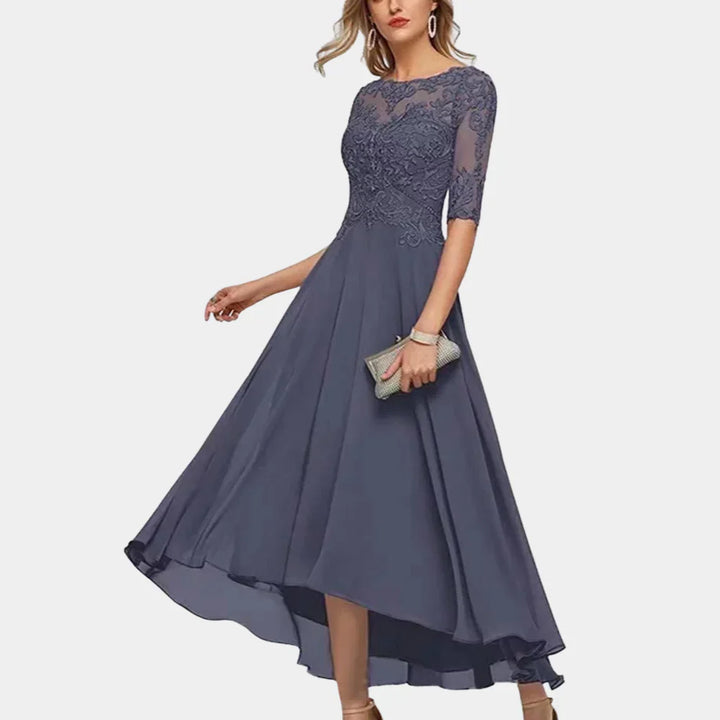 Elegant ankellang gjennomsiktig kjole i stoff for kvinner