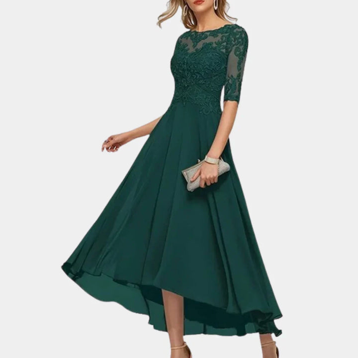 Elegant ankellang gjennomsiktig kjole i stoff for kvinner