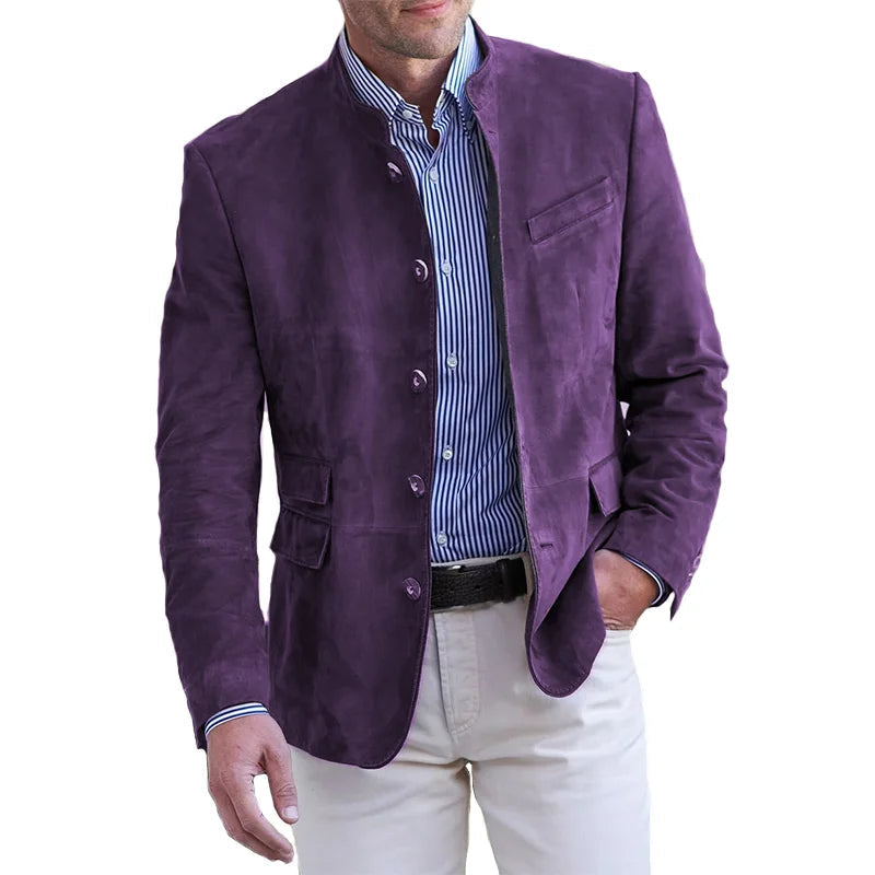 Herrjacka med ståkrage och knapplist, blazer med regular fit