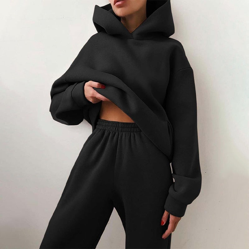 Joggingset för dam | 2-delat: hoodie och byxor med töjbart midjeband