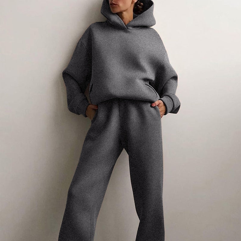 Joggingset för dam | 2-delat: hoodie och byxor med töjbart midjeband