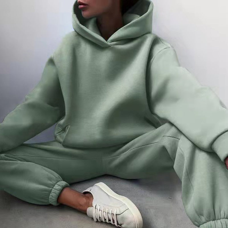 Joggingset för dam | 2-delat: hoodie och byxor med töjbart midjeband