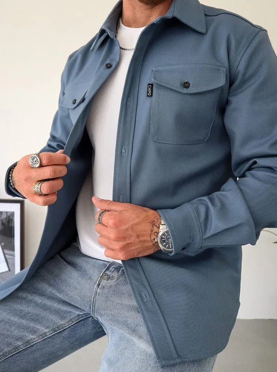 Stilrent Skjortjacka med Knäppning för Herrar