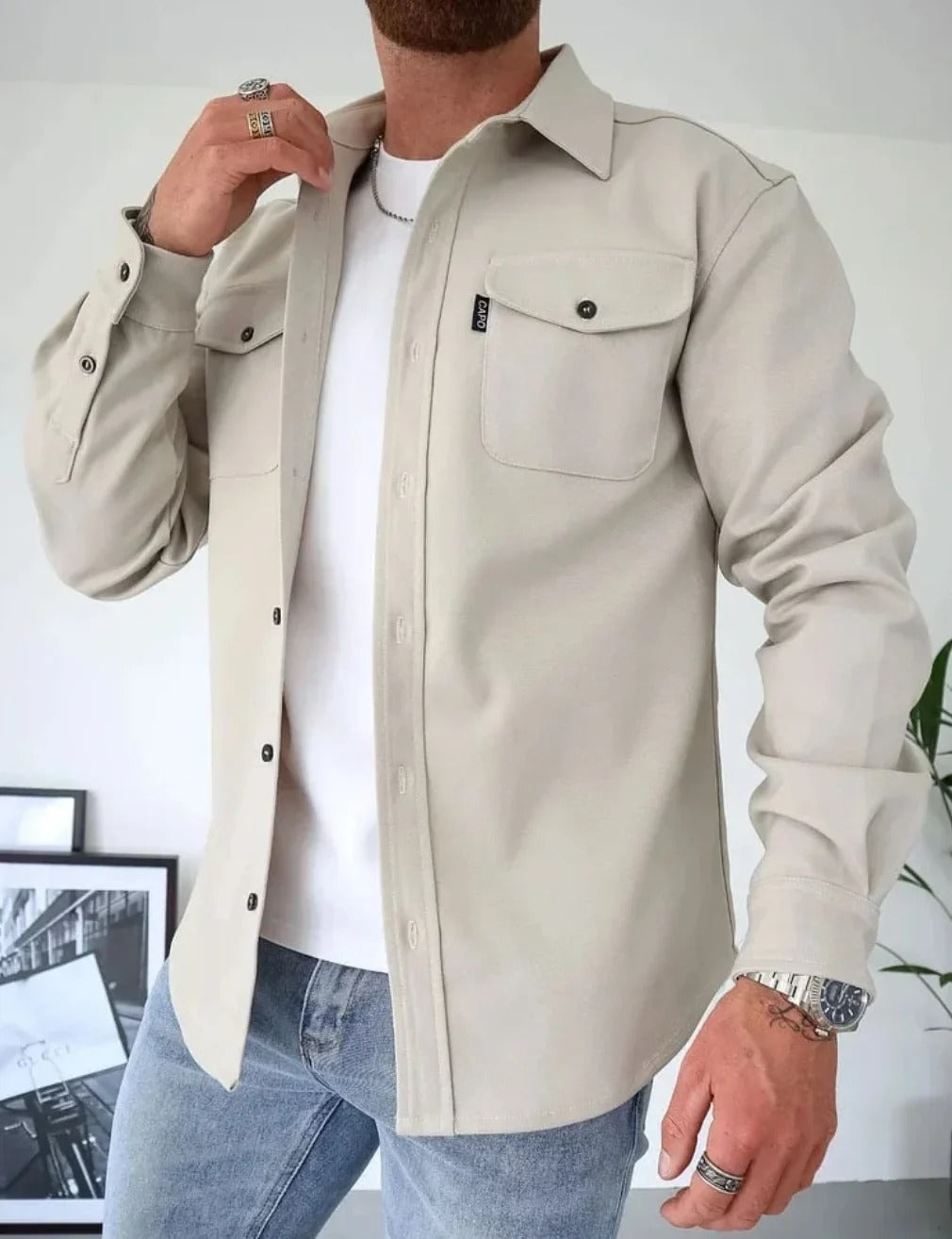 Stilrent Skjortjacka med Knäppning för Herrar